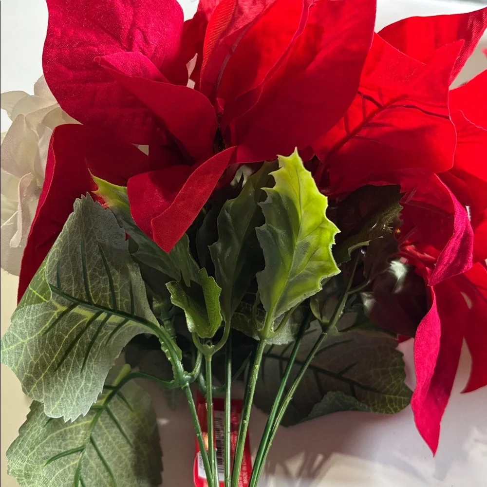 Poinsettia Bushes White Hydrangeas Holiday Red Poinsettia & Berry Set of 5